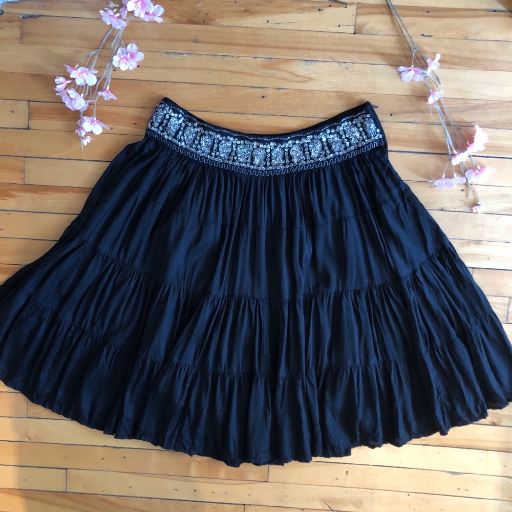 Vintage 90s Y2K Jessica Tiered Silver Sequin Embroidered Whimsigoth Skirt MD/LG
